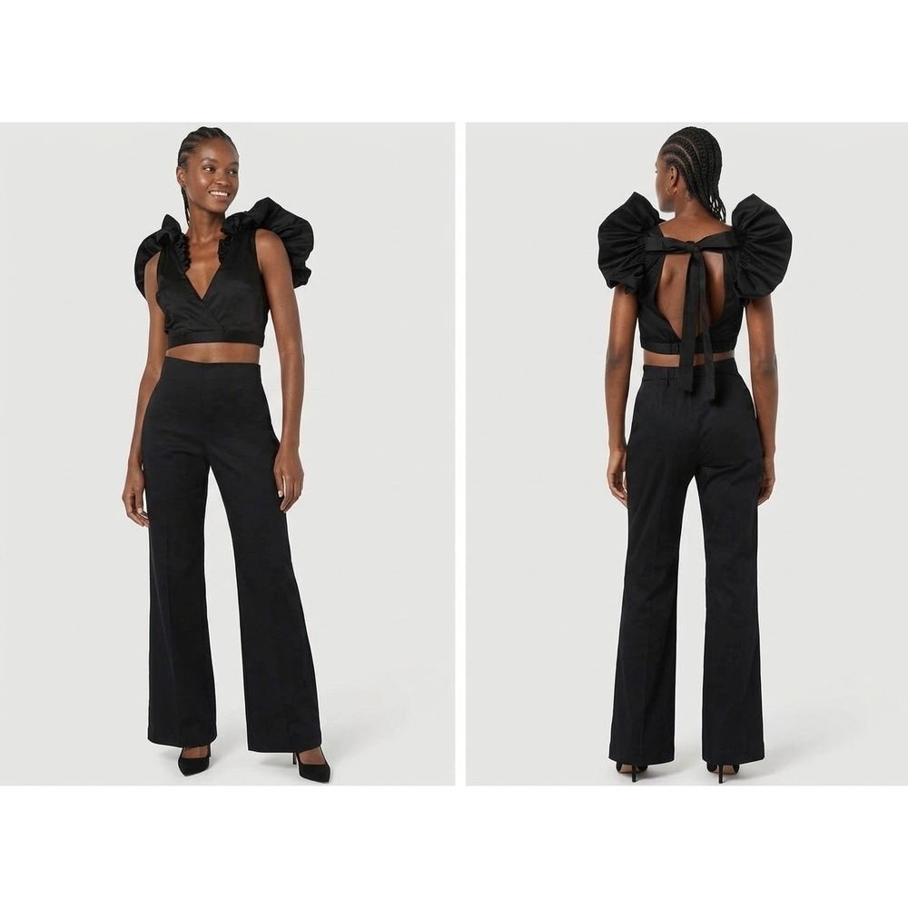 Making the Cut S3 Ep 5 Jeanette Limas Ruffle Cropped Blouse Black Small NWT